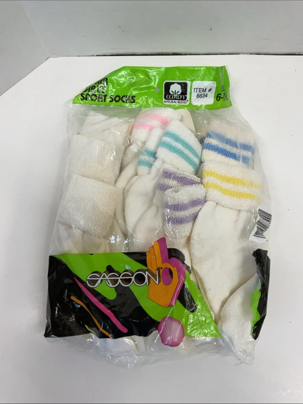 Vintage SASSON Lot of Athletic Crew Socks with Pastel Stripes SOME DISCOLORATION